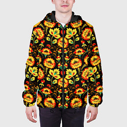 Куртка с капюшоном мужская Русская узорная роспись, цвет: 3D-черный — фото 2