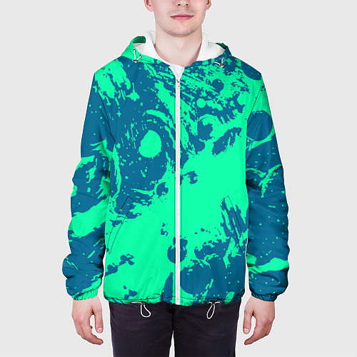 Мужская куртка Сине-зелёный абстракция краски / 3D-Белый – фото 3