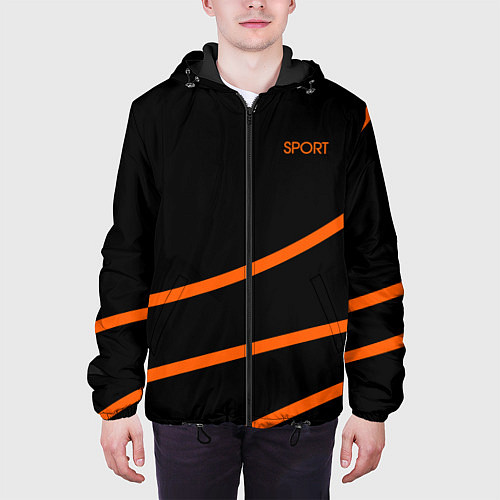 Мужская куртка Sport чёрный с оранжевыми полосами / 3D-Черный – фото 3