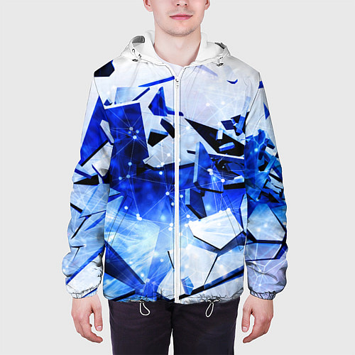 Мужская куртка Абстрактный космический синий фон неоновых плит / 3D-Белый – фото 3