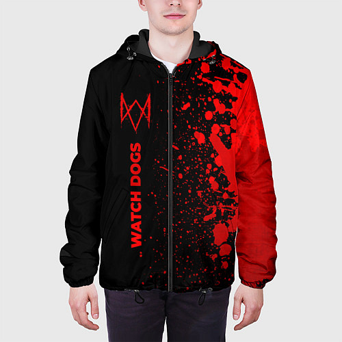 Мужская куртка Watch Dogs - red gradient по-вертикали / 3D-Черный – фото 3