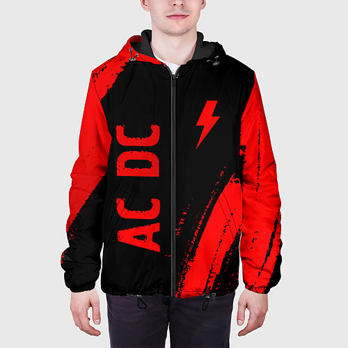 Мужская куртка AC DC - red gradient вертикально / 3D-Черный – фото 3