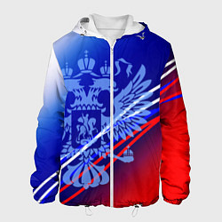 Куртка с капюшоном мужская Герб России и градиент бело-сине-красный, цвет: 3D-белый