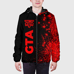 Куртка с капюшоном мужская GTA - red gradient по-вертикали, цвет: 3D-черный — фото 2
