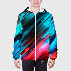 Куртка с капюшоном мужская Синяя и красная краска на черном, цвет: 3D-белый — фото 2