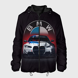 Куртка с капюшоном мужская BMW на красном фоне, цвет: 3D-черный