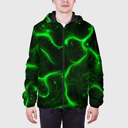 Куртка с капюшоном мужская Неновые зигзаги, цвет: 3D-черный — фото 2