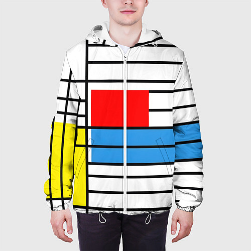 Мужская куртка В стиле мондриана / 3D-Белый – фото 3