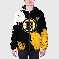 Куртка с капюшоном мужская Бостон Брюинз - разлитая краска, цвет: 3D-черный — фото 2