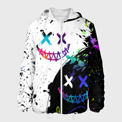 Куртка с капюшоном мужская Неоновые брызги - жуткие улыбки, цвет: 3D-белый