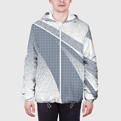 Куртка с капюшоном мужская Светлый серо-голубой текстурированный с полосой, цвет: 3D-белый — фото 2