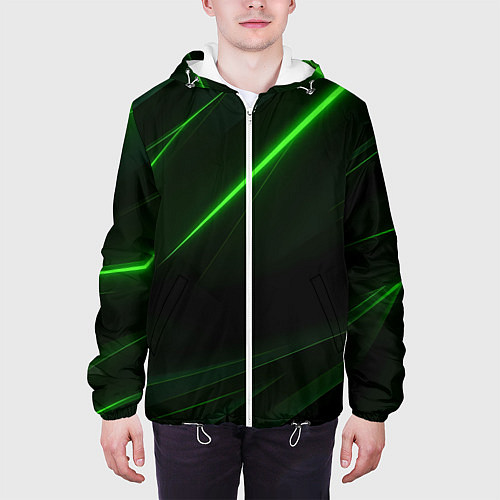Мужская куртка Зеленая текстура с неоновыми линиями / 3D-Белый – фото 3