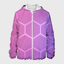Куртка с капюшоном мужская Розовые неоновые соты, цвет: 3D-белый