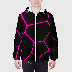 Куртка с капюшоном мужская Черные соты текстура, цвет: 3D-белый — фото 2