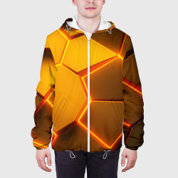 Куртка с капюшоном мужская Желтые неоновые соты - текстура, цвет: 3D-белый — фото 2
