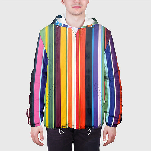 Мужская куртка Разноцветная полоска / 3D-Белый – фото 3