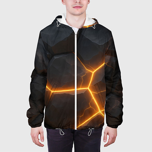 Мужская куртка Черные плиты с оранжевой молнией / 3D-Белый – фото 3