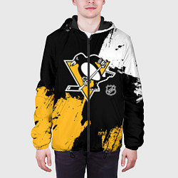 Куртка с капюшоном мужская Питтсбург Пингвинз - брызги, цвет: 3D-черный — фото 2
