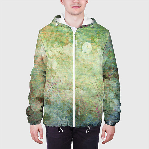 Мужская куртка Абстракция - faded spots on a green background / 3D-Белый – фото 3