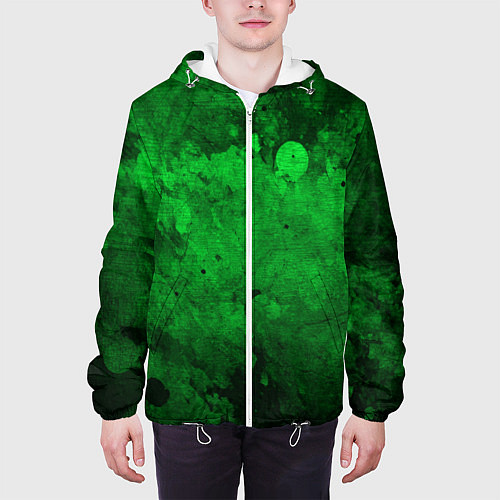 Мужская куртка Абстракция - green acid stains / 3D-Белый – фото 3