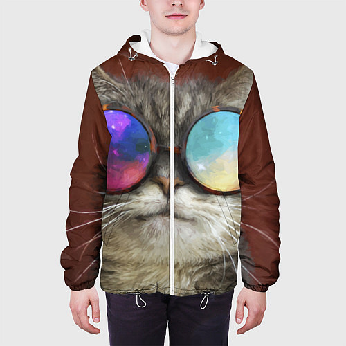 Мужская куртка A Cat with multicolored glasses / 3D-Белый – фото 3