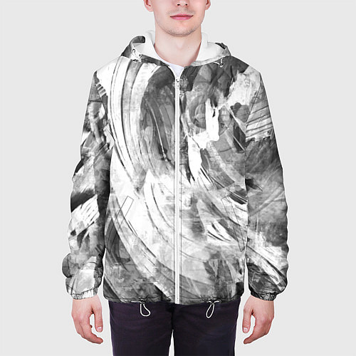 Мужская куртка Абстракция - grey and white swirls / 3D-Белый – фото 3