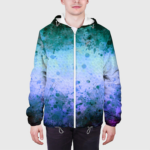 Мужская куртка Абстракция - blue-green acid / 3D-Белый – фото 3