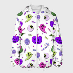 Куртка с капюшоном мужская Halloween purple pumpkin pattern, цвет: 3D-белый