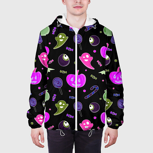 Мужская куртка Halloween pink black pumpkin / 3D-Белый – фото 3