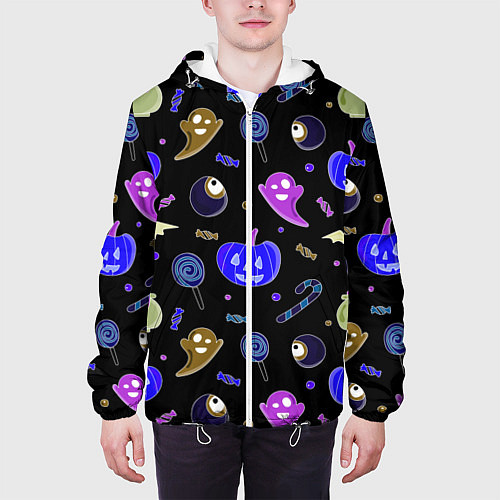 Мужская куртка Halloween blue black pumpkin / 3D-Белый – фото 3