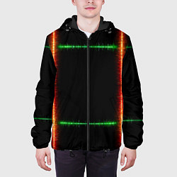 Куртка с капюшоном мужская Color green orange lines, цвет: 3D-черный — фото 2