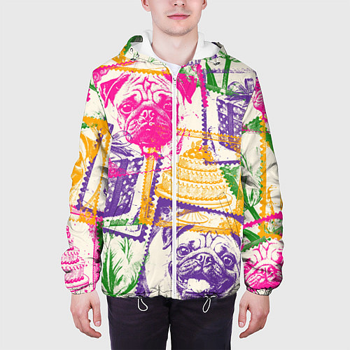 Мужская куртка Мопс и праздник / 3D-Белый – фото 3