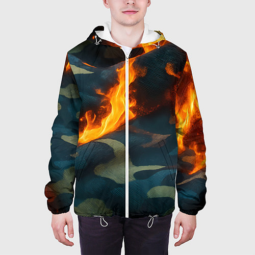 Мужская куртка Огонь на камуфляжной ткани / 3D-Белый – фото 3
