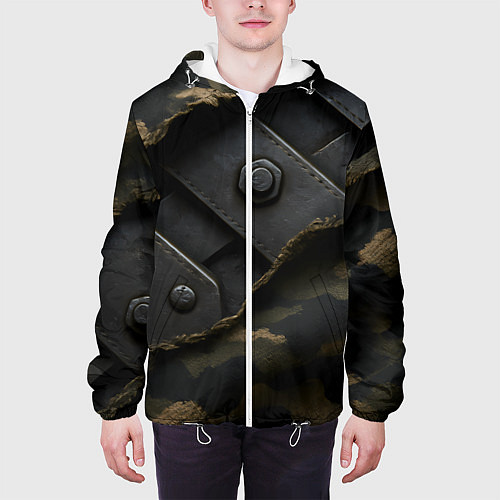 Мужская куртка Порванная камуфляжная ткань с металлом / 3D-Белый – фото 3