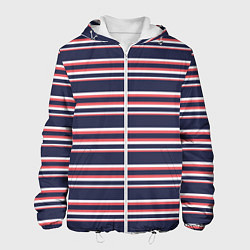 Куртка с капюшоном мужская Полосы сине-кораловые, цвет: 3D-белый