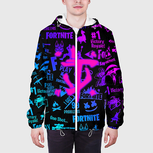 Мужская куртка Fortnite x doom neon logo / 3D-Белый – фото 3