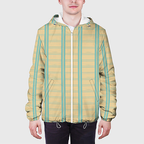 Мужская куртка Color beige cage light blue stripes / 3D-Белый – фото 3