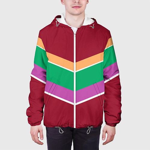 Мужская куртка Тёмный красный с полосами / 3D-Белый – фото 3