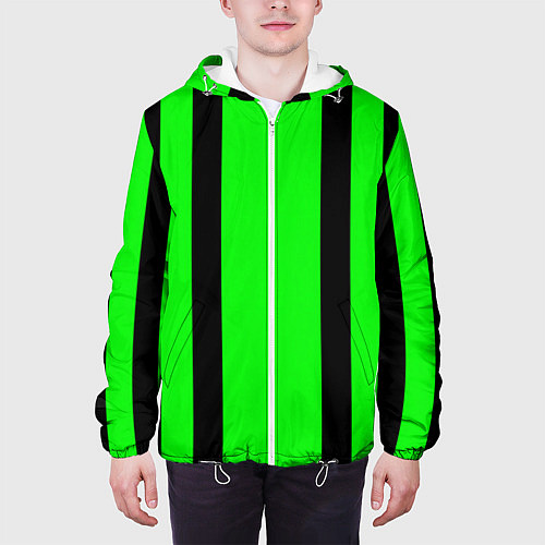 Мужская куртка Color black and green stripes / 3D-Белый – фото 3