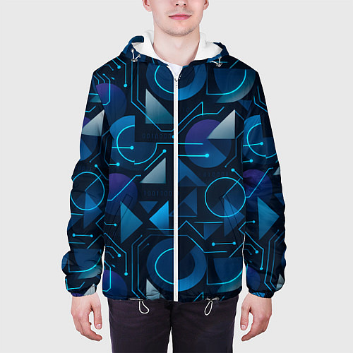 Мужская куртка Футуристическая сине-фиолетовая абстракция с хакер / 3D-Белый – фото 3