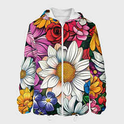 Куртка с капюшоном мужская Крупные цветы, цвет: 3D-белый
