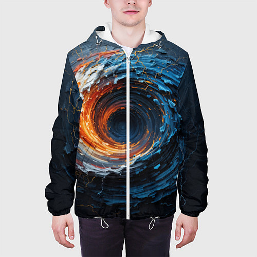 Мужская куртка Краска синяя и оранжевая в форме вихря / 3D-Белый – фото 3