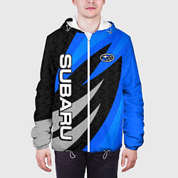 Куртка с капюшоном мужская Subaru - синий, цвет: 3D-белый — фото 2