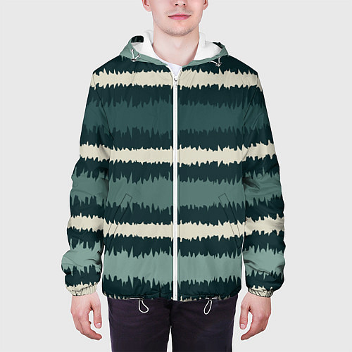 Мужская куртка Полосы зигзагообразные зеленые / 3D-Белый – фото 3