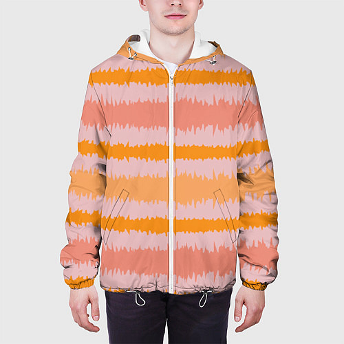Мужская куртка Полосы зигзагообразные оранжево-розовые / 3D-Белый – фото 3