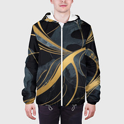 Куртка с капюшоном мужская Мраморный узор с золотыми полосками, цвет: 3D-белый — фото 2