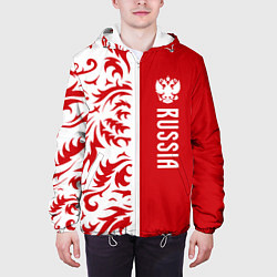 Куртка с капюшоном мужская Россия - красная хохлома, цвет: 3D-белый — фото 2