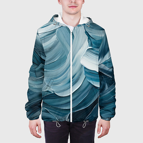 Мужская куртка Синяя краска импасто / 3D-Белый – фото 3