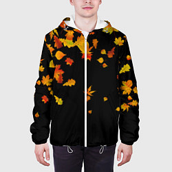 Куртка с капюшоном мужская Осенние листья на черном, цвет: 3D-белый — фото 2
