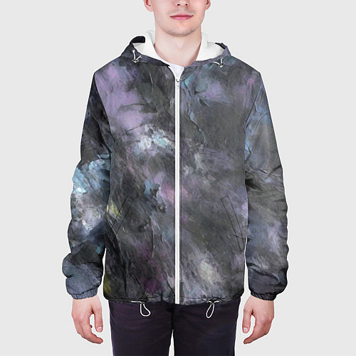 Мужская куртка Абстракция - dark blue oil painting / 3D-Белый – фото 3
